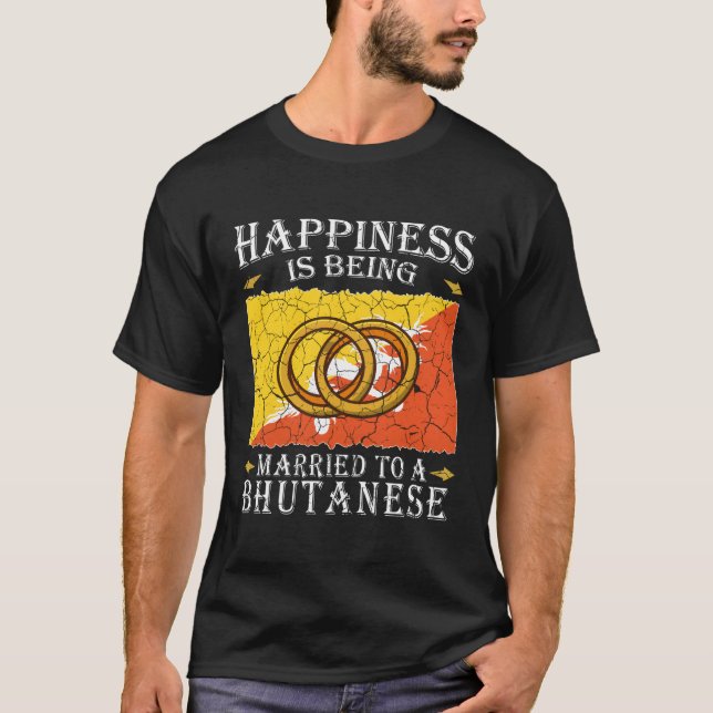 Bhutanese Marriage Bhutan Married Flag Wedded Cult T-Shirt (Front)