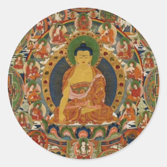 Bhutanese painted complete mandala classic round sticker (Front)