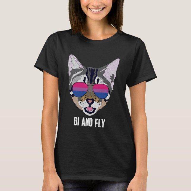 Bi and Fly  Funny Cat Bisexual Bi Pride Pullover H (Front)