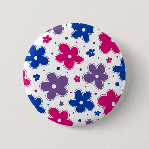 Bi Bisexual Pride Flowers Doodle Pink Blue Purple 6 Cm Round Badge