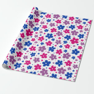 Bi Bisexual Pride Flowers Doodle Pink Blue Purple Wrapping Paper