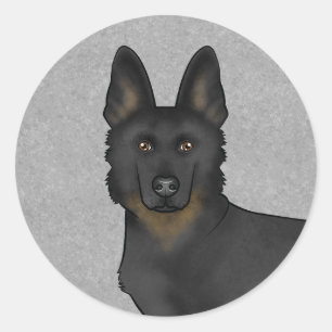 Bi-Black German Shepherd Cartoon Dog Head Close-Up Classic Round Sticker