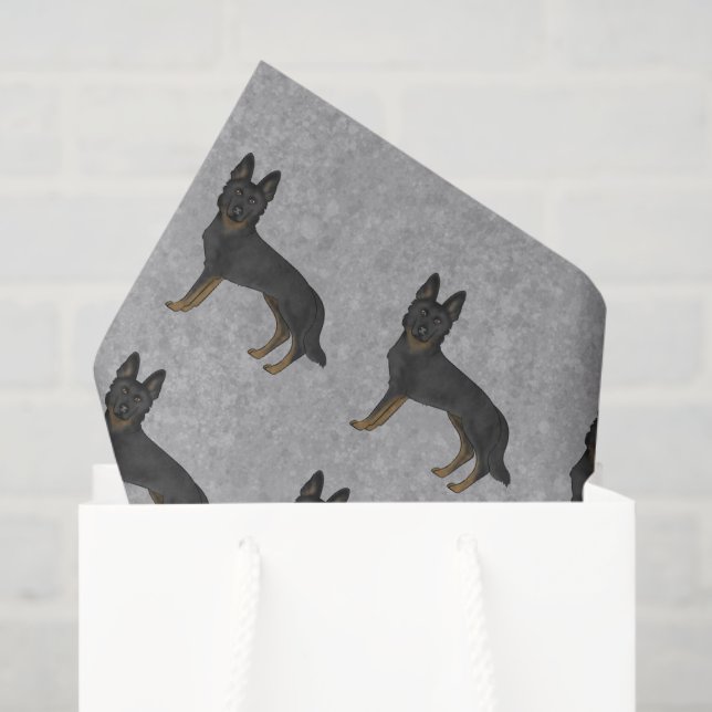 Bi-Black German Shepherd Cartoon Dog Pattern Grey Tissue Paper (Gift Bag)