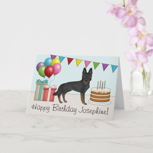 Bi-Black German Shepherd Colourful Happy Birthday Card (Orchid)