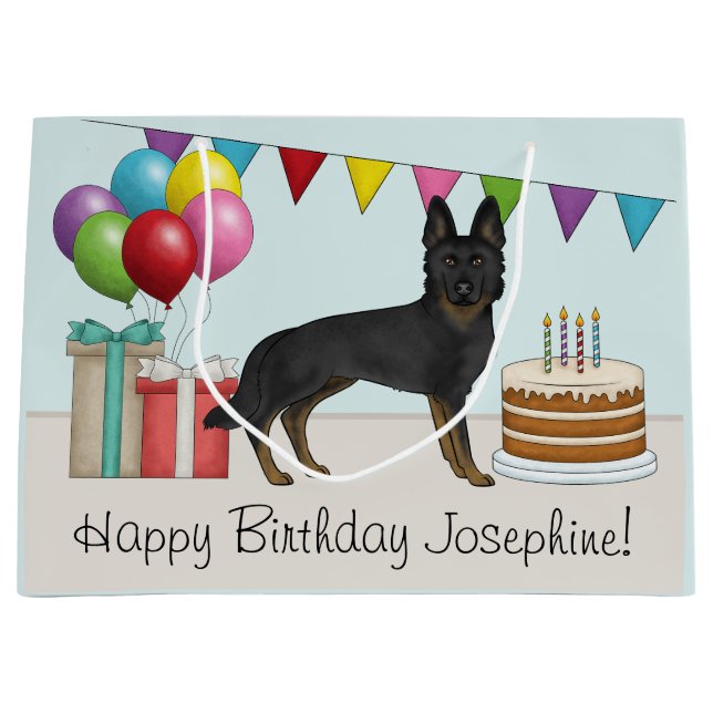 Bi-Black German Shepherd Colourful Happy Birthday Large Gift Bag (Front)