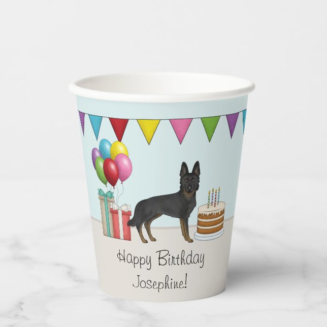 Bi-Black German Shepherd Colourful Happy Birthday Paper Cups (Front)