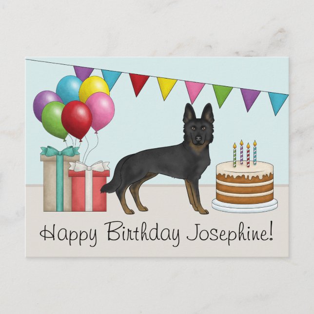 Bi-Black German Shepherd Colourful Happy Birthday Postcard (Front)