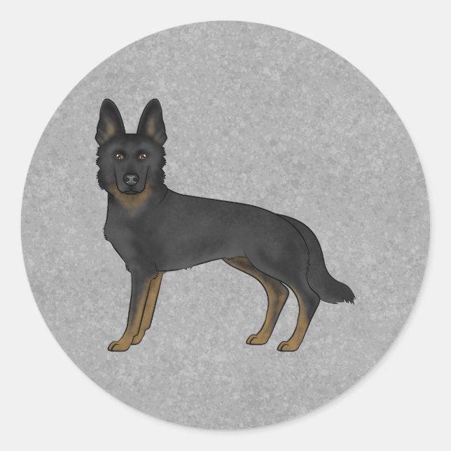 Bi-Black German Shepherd Cute Cartoon Dog Grey Classic Round Sticker (Front)