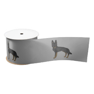 Bi-Black German Shepherd Cute Cartoon Dogs Grey Satin Ribbon