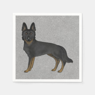Bi-Black German Shepherd Cute Cartoon GSD Dog Grey Napkin