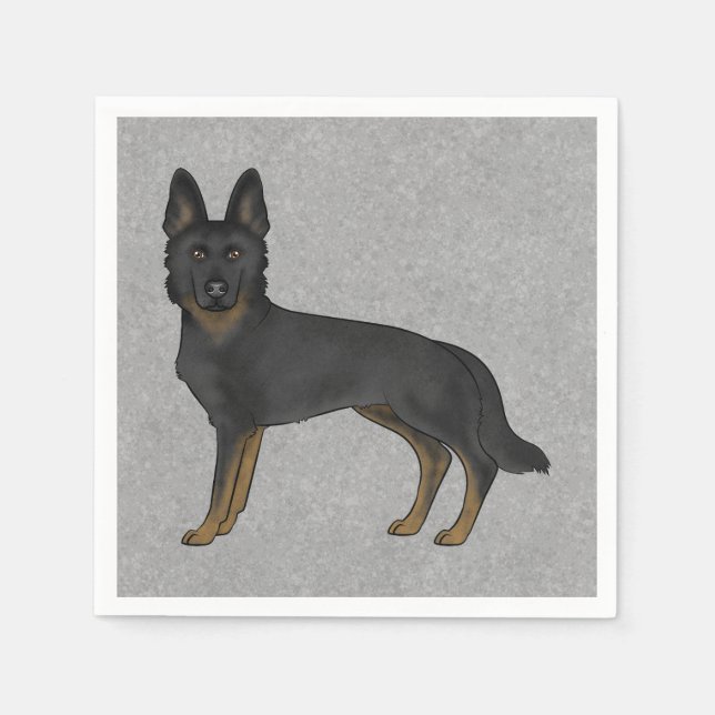 Bi-Black German Shepherd Cute Cartoon GSD Dog Grey Napkin (Front)