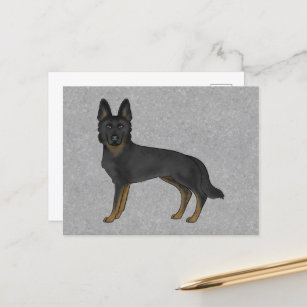 Bi-Black German Shepherd Cute Cartoon GSD Dog Grey Postcard