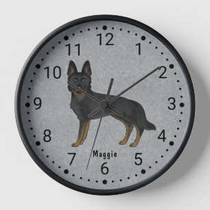 Bi-Black German Shepherd Cute Dog Numbered Clock