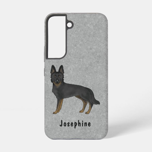 Bi-Black German Shepherd Cute Dog On Grey And Text Samsung Galaxy S22 Case (Back)