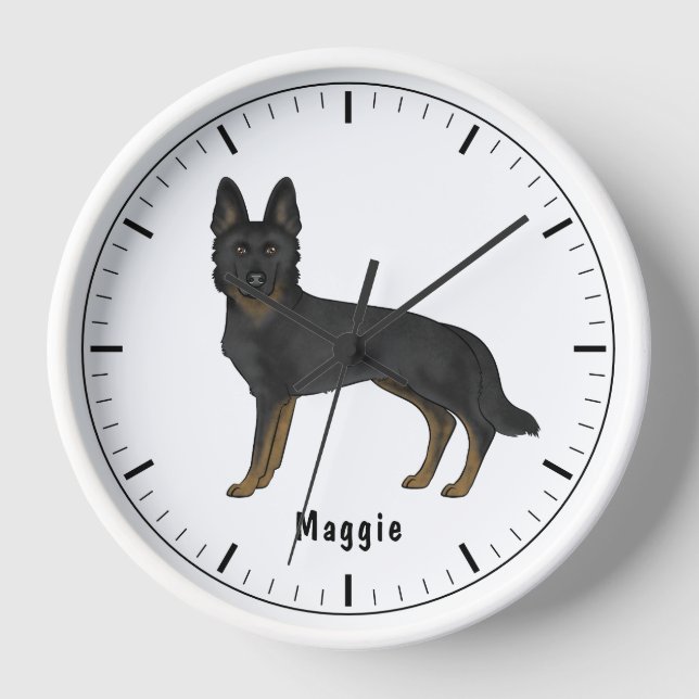 Bi-Black German Shepherd Cute Dog With Custom Text Clock (Front)