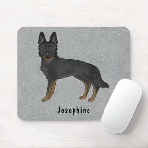 Bi-Black German Shepherd Dog And Custom Name Grey Mouse Mat