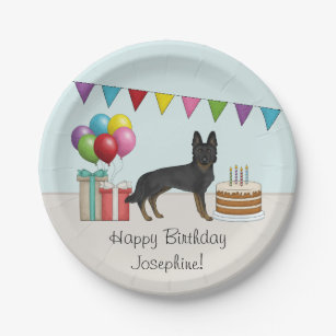 Bi-Black German Shepherd Dog Colourful Birthday Paper Plate