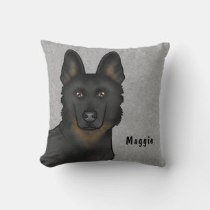 Bi-Black German Shepherd Dog Head And Custom Name Cushion