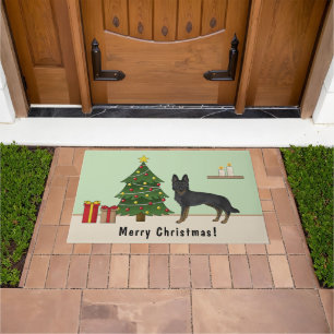 Bi-Black German Shepherd Festive Christmas Tree Doormat