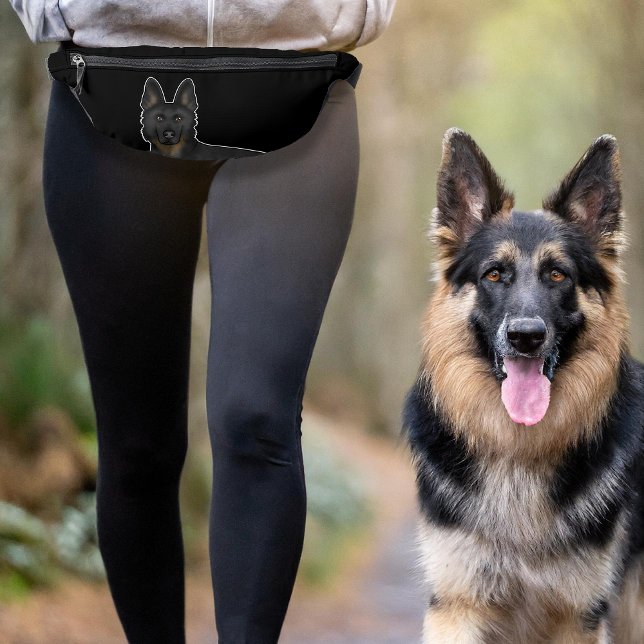 Bi-Black German Shepherd GSD Dog Head Black Bum Bags (Please note: This image is a digital mockup. The product may not be in scale.)