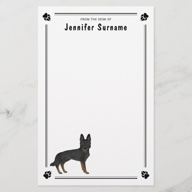 Bi-Black German Shepherd GSD Dog With Custom Text Stationery (Front)