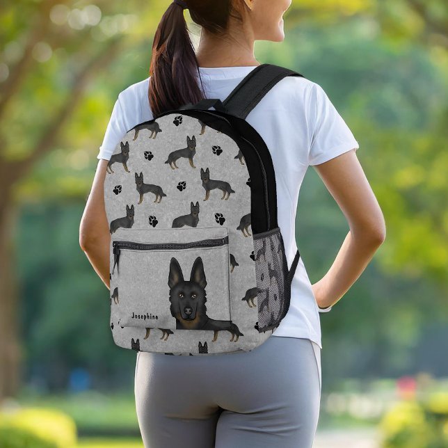 Bi-Black German Shepherd Pattern With Name Grey Printed Backpack (Please note: This image is a digital mockup. The product may not be in scale.)