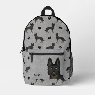 Bi-Black German Shepherd Pattern With Name Grey Printed Backpack