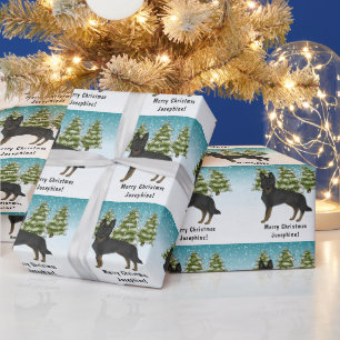Bi-Black German Shepherd Snowy Winter Forest Wrapping Paper