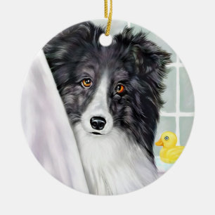 Bi Black Sheltie Bath Ceramic Tree Decoration