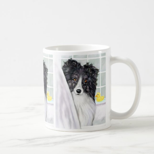 Bi Black Sheltie Bath Coffee Mug (Right)