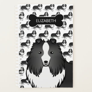 Bi-Black Sheltie Dog With Dog Bone & Name Planner