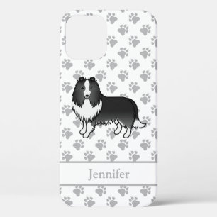 Bi-Black Shetland Sheepdog Cartoon Dog & Name iPhone 12 Case