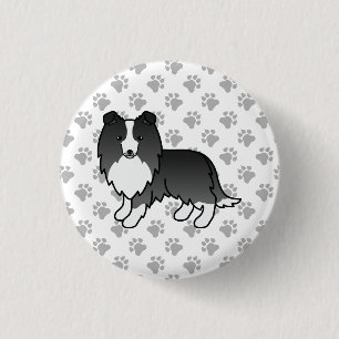 Bi-Black Shetland Sheepdog Cartoon Dog & Paws 3 Cm Round Badge