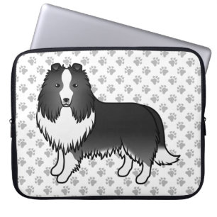 Bi-Black Shetland Sheepdog Cartoon Dog & Paws Laptop Sleeve