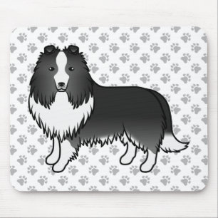 Bi-Black Shetland Sheepdog Cartoon Dog & Paws Mouse Mat