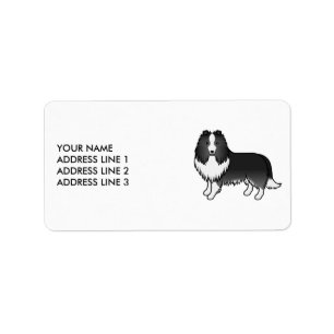 Bi-Black Shetland Sheepdog Cartoon Dog & Text Label