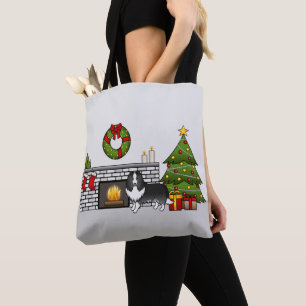 Bi-Black Shetland Sheepdog Dog In A Christmas Room Tote Bag