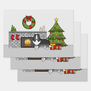 Bi-Black Shetland Sheepdog Dog In A Christmas Room Wrapping Paper Sheet
