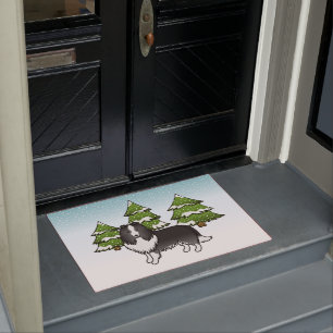 Bi-Black Shetland Sheepdog In A Winter Forest Doormat