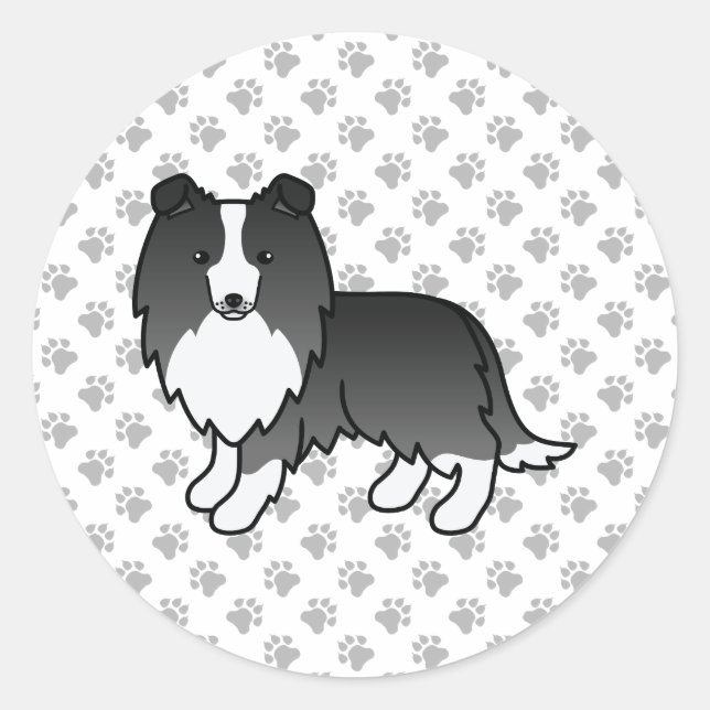 Bi-Black Shetland Sheepdog Sheltie Cartoon Dog Classic Round Sticker (Front)