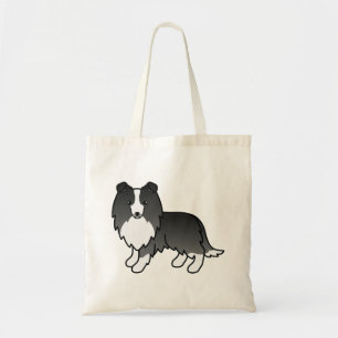 Bi-Black Shetland Sheepdog Sheltie Cartoon Dog Tote Bag