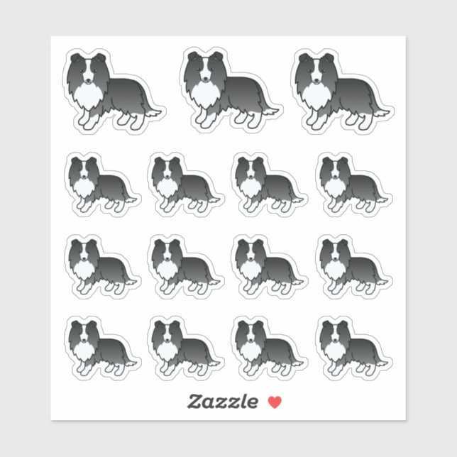 Bi-Black Shetland Sheepdog Sheltie Cartoon Dogs (Sheet)