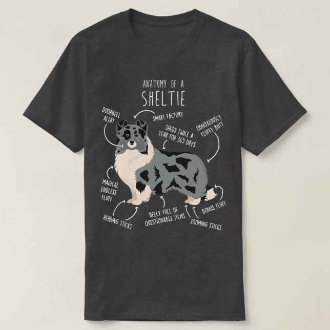 Bi Blue Sheltie Shetland Sheepdog Anatomy T-Shirt (Design Front)