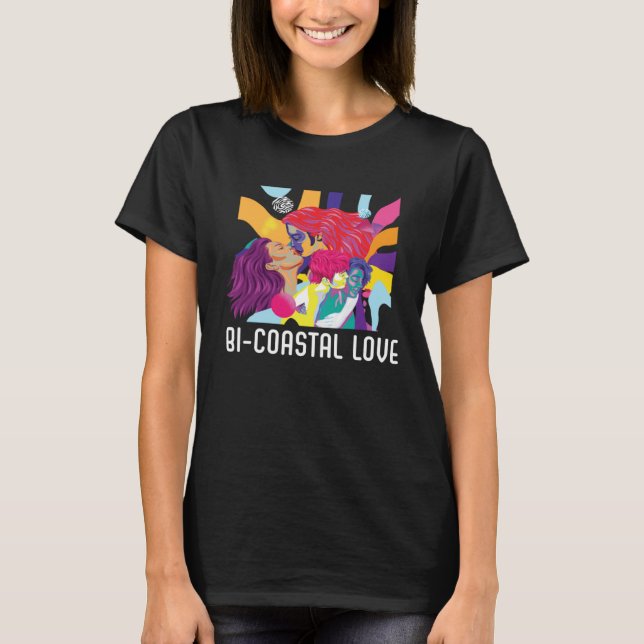 Bi Coastal Love Bisexual Rainbow Pride Bisexuality T-Shirt (Front)
