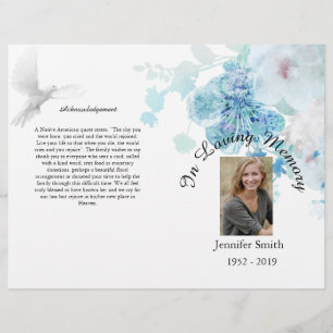 Bi-Fold Blue Floral Dove Funeral Program Flyer