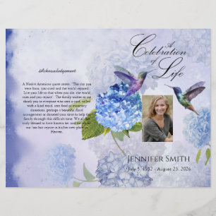 Bi-Fold Blue Hydrangeas Funeral Program Flyer