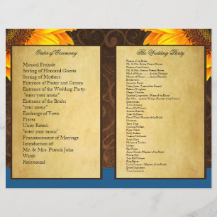 Bi Fold Blue Sunflower Wedding Ceremony Programs