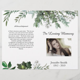 Bi-Fold Green Foliage Leaves Funeral Program Flyer