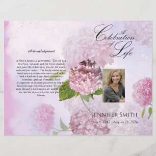 Bi-Fold Pink Hydrangeas Funeral Program Flyer