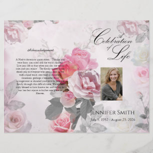 Bi-Fold Pink Roses Funeral Program Flyer
